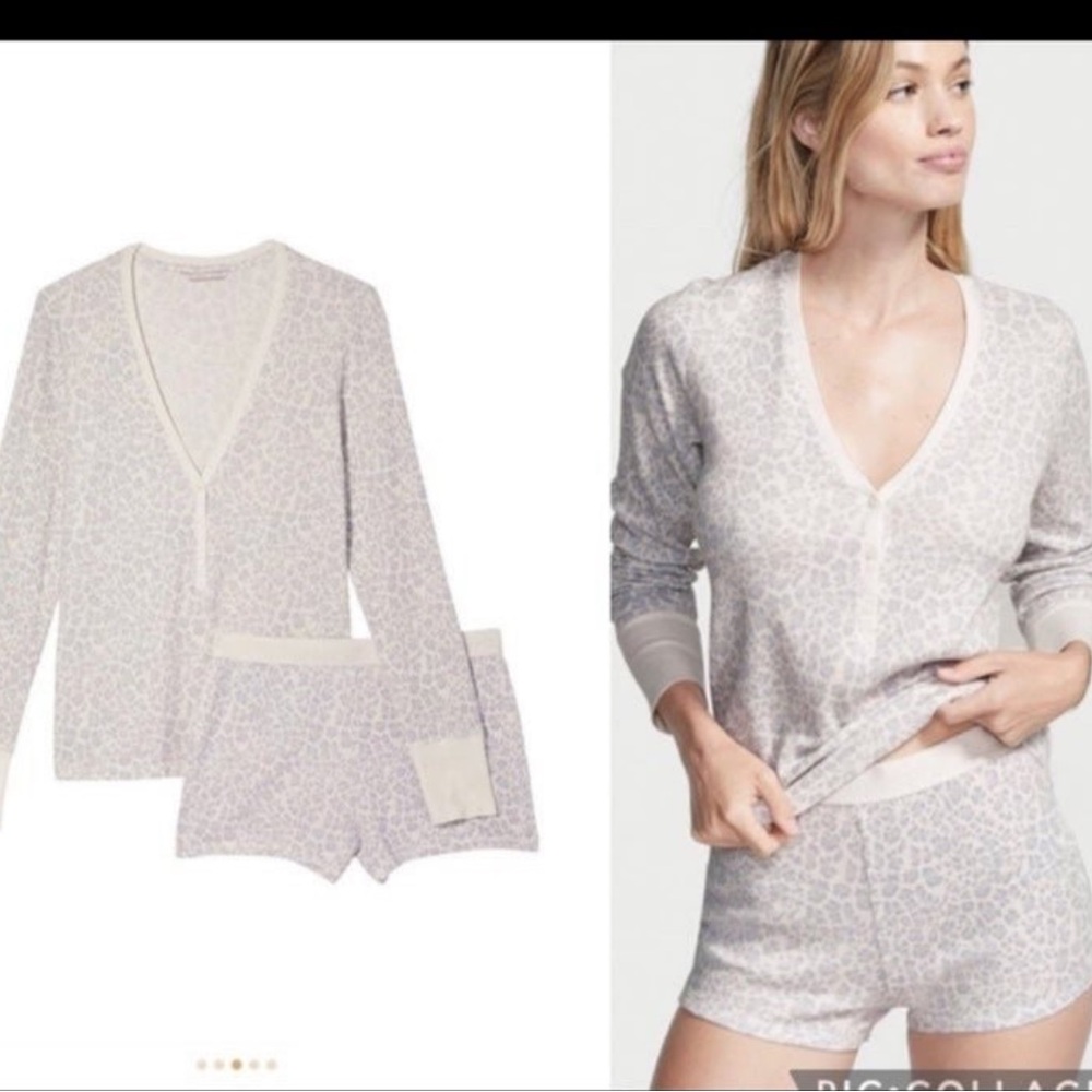 Victoria’s Secret Grey Leopard Thermal Short Pajama Set XXL